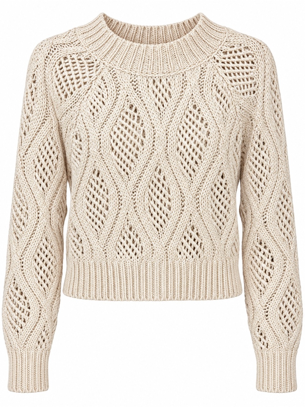 Forever 21 Cream Openwork Cable Crop Sweater